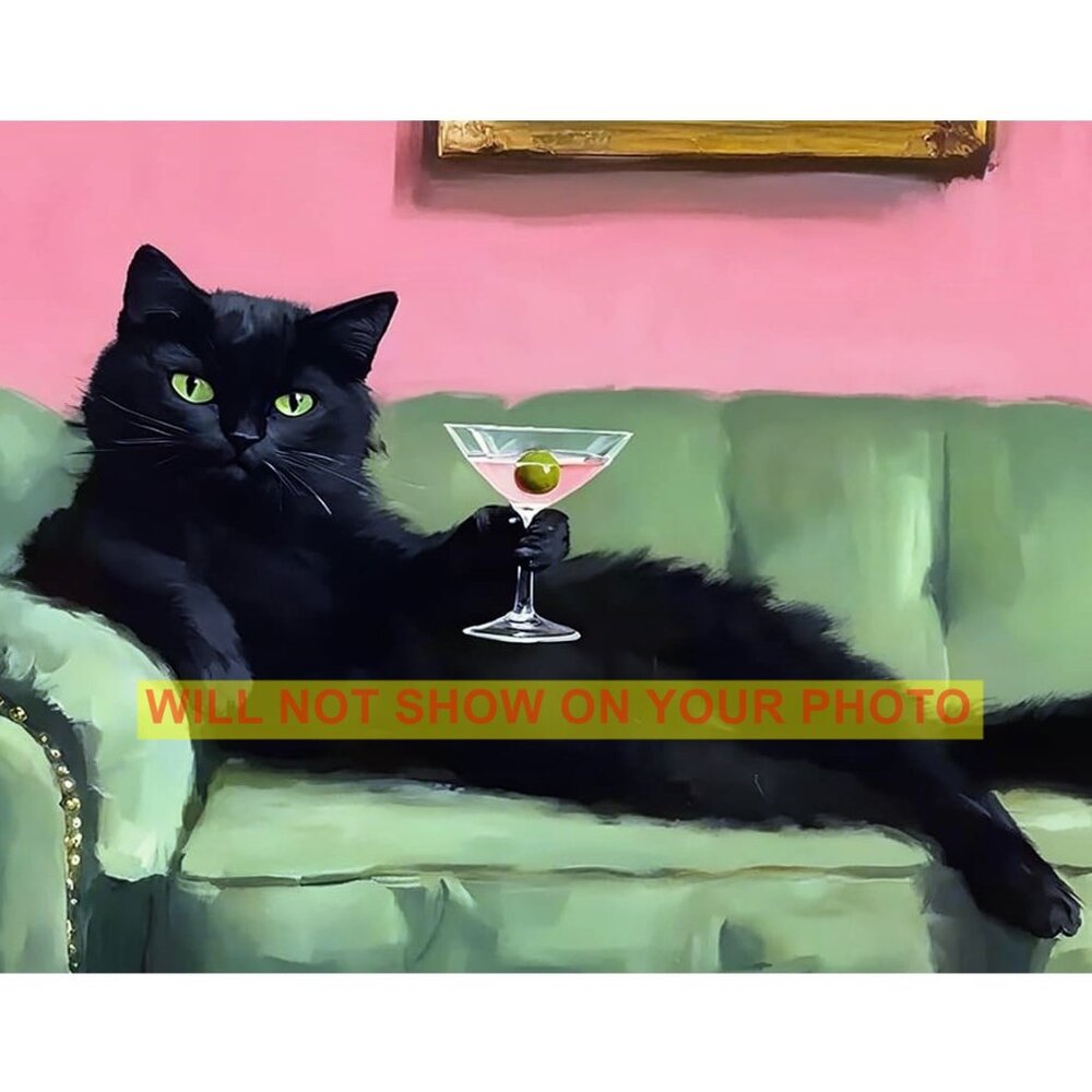 Wall Art Print Humorous Collectible Photograph 8x10 Print, Black Cat Happy Hour